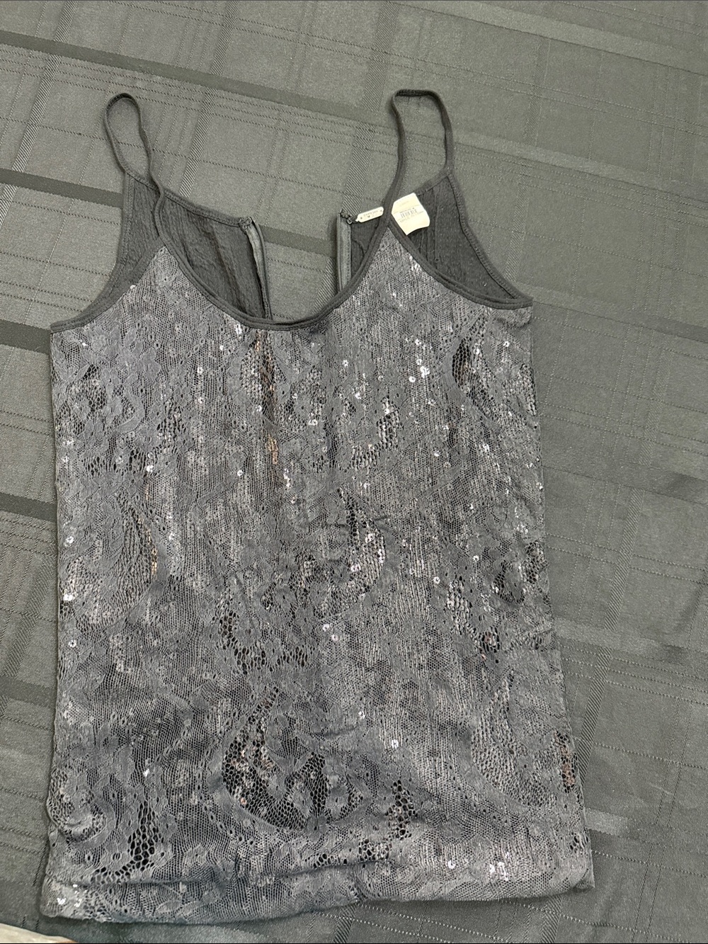 Chan Luu Silver Gray Sequin Lace Cami